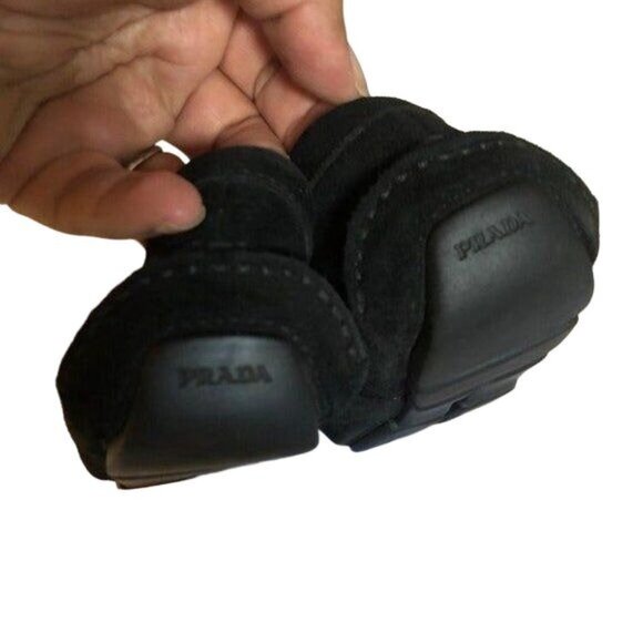 Prada Black Suede Metal Logo Drivers Penny Loafers Leather Flats Shoes 39 9 - Picture 5 of 8